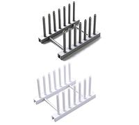 TopHomer Lot de 2 supports pour couvercles de casseroles, assiettes en ABS, support de rangement pour couvercles de casseroles, égouttoir de rangement, étagère de rangement, (blanc + gris)