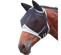 TopHomer Masque anti-mouches en maille fine avec oreilles - Respirant - Anti-moustiques - Pour cheval - Noir et blanc - Taille L