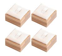 TopHomer Présentoir de bagues avec base en bambou, 4 supports à bijoux carrés pour accessoires de photographie, comptoir, affichage de fenêtre (beige)