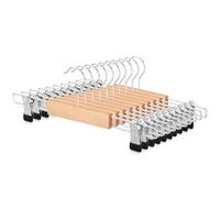 TOPIA HANGER Cintre en Bois avec Pince Antidérapants Réglables,Crochet Pivotant à 360°,Cintres pour Pantalon Pince pour Jeans,Jupes,Chaussettes,Lot de 10-CT44N