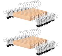 TOPIA HANGER Cintre en Bois avec Pince Antidérapants Réglables,Crochet Pivotant à 360°,Cintres pour Pantalon Pince pour Jeans,Jupes,Chaussettes,Lot de 20-CT44N20