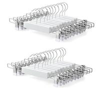 TOPIA HANGER Cintre en Bois Blanc avec Pince Antidérapants Réglables,Crochet Pivotant à 360°,Cintres pour Pantalon Pince pour Jeans,Jupes,Chaussettes,Lot de 20 - CT44W20