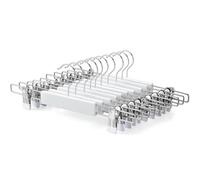 TOPIA HANGER Cintre en Bois Blanc avec Pince Antidérapants Réglables,Crochet Pivotant à 360°,Cintres pour Pantalon Pince pour Jeans,Jupes,Chaussettes,Lot de 10 - CT44W