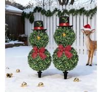 Topiaire Bonhomme De Neige Avec Piquet De Terre, Tuteur En Buis Artificiel, Avec Nœud Rouge Et Bonnet De Père Noël, Décoration De Noël For La Maison, Le Porche, Le Jardin.(2 Balls*2,No light)