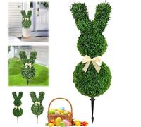 Topiaire de lapin d'extérieur, décoration d'arbre topiaire de lapin artificiel, fausse plante de buis de lapin de Pâques avec piquet de terre, décoration de Pâques for l'intérieur et l'extérieur(B,90c