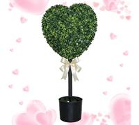 Topiaire en Forme de Cœur de 75 Cm pour l'Extérieur, Arbre Topiaire Artificiel en Forme de Cœur avec Pot et Nœud Papillon, Décoration Boule en Buxus Faux pour Intérieur et Extérieur