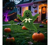 Topiaire fantôme d'Halloween - Décoration extérieure - Piquets de jardin - Fantôme effrayant artificiel qui marche le chien pour Halloween - Porche d'entrée, jardin et maison hantée (vert foncé) (A)