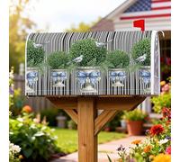 Topiary Housses de boîte aux lettres magnétiques rustiques et élégantes, oiseaux bleus, nœuds bleus, vert printemps, décoration saisonnière pour jardin, terrasse, 53,3 x 64,9 cm