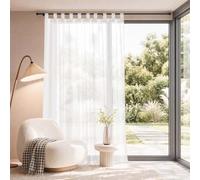 TOPICK Lot de 1 rideau à passants, aspect lin, pour salon, 245 x 200 cm, blanc