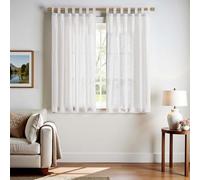 TOPICK Rideau Effet Lin, avec Pattes Blanc Uni, 140L x 145H 2 Pièces