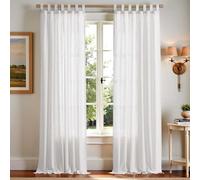 TOPICK Rideau Fenetre Rideau Lin Blanc Décoration d'Intérieur Rideaux avec Pattes Translucide Rideaux Brise-Bise Rustique Moderne Couleur Unie Salon Chambre 140 x 245 CM (L x H) 2 Pièces