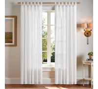 TOPICK Rideau Fenetre Rideau Lin Blanc Décoration d'Intérieur Rideaux avec Pattes Translucide Rideaux Brise-Bise Rustique Moderne Couleur Unie Salon Chambre 140 x 210 CM (L x H) 2 Pièces