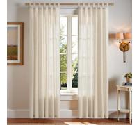 TOPICK Rideau Fenetre Rideau Lin Ecru Décoration d'Intérieur Rideaux avec Pattes Translucide Rideaux Brise-Bise Rustique Moderne Couleur Unie Salon Chambre 140 x 210 CM (L x H) 2 Pièces