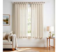 TOPICK Rideau Fenetre Rideau Lin Ecru Décoration d'Intérieur Rideaux avec Pattes Translucide Rideaux Brise-Bise Rustique Moderne Couleur Unie Salon Chambre 140 x 175 CM (L x H) 2 Pièces