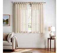 TOPICK Rideau Fenetre Rideau Lin Ecru Décoration d'Intérieur Rideaux avec Pattes Translucide Rideaux Brise-Bise Rustique Moderne Couleur Unie Salon Chambre 140 x 145 CM (L x H) 2 Pièces