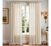 TOPICK Rideau Fenetre Rideau Lin Ecru Décoration d'Intérieur Rideaux avec Pattes Translucide Rideaux Brise-Bise Rustique Moderne Couleur Unie Salon Chambre 140 x 245 CM (L x H) 2 Pièces