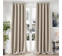 TOPICK Rideau Occultant Isolant Thermique avec Galon Fronceur, Rideaux pour Salon Chambre Fenêtre, 140x260cm(LxH) Lot de 2 Beige