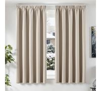 TOPICK Rideau Occultant Isolant Thermique avec Galon Fronceur, Rideaux pour Salon Chambre Fenêtre, 140x175 cm(LxH) Lot de 2 Beige