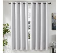 TOPICK Rideau Occultant Rideaux Isolation Lumineux, 140x200cm (LxH) Lot de 2 à Oeillets, Tenture Opaque Moderne Decoration, pour Chambre Maison Salon Porte Bureau Intérieurs, Gris-Blanc