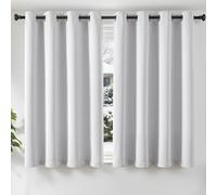 TOPICK Rideau Occultant Thermique Isolant Chaleur Anti Froid Isolation Lumineux, 140x145cm (LxH) Lot de 2 à Oeillets, Tenture Opaque Moderne Decoration, pour Chambre Maison Salon, Gris-Blanc