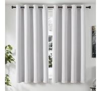 TOPICK Rideau Occultant Thermique Isolant Chaleur Anti Froid Isolation Lumineux, 140x175cm (LxH) Lot de 2 à Oeillets, Tenture Opaque Moderne Decoration, pour Chambre Maison Salon, Gris-Blanc