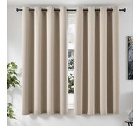 TOPICK Rideau Occultant Thermique Isolant Chaleur Anti Froid Isolation Lumineux, 140x175cm (LxH) Lot de 2 à Oeillets, Tenture Opaque Moderne Decoration, pour Chambre Maison Salon Intérieurs, Beige