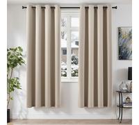 TOPICK Rideau Occultant Thermique Isolant Chaleur Anti Froid Isolation Lumineux, 140x220cm (LxH) Lot de 2 à Oeillets, Tenture Opaque Moderne Decoration, pour Chambre Maison Salon Intérieurs, Beige