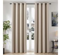 TOPICK Rideau Occultant Thermique Isolant Chaleur Anti Froid Isolation Lumineux, 140x245cm (LxH) Lot de 2 à Oeillets, Tenture Opaque Moderne Decoration, pour Chambre Maison Salon Intérieurs, Beige