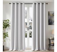 TOPICK Rideau Occultant Thermique Isolant Chaleur Anti Froid Isolation Lumineux, 140x260cm (LxH) Lot de 2 à Oeillets, Tenture Opaque Moderne Decoration, pour Chambre Maison Salon, Gris-Blanc
