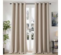 TOPICK Rideau Occultant Thermique Isolant Chaleur Anti Froid Isolation Lumineux, 140x260cm (LxH) Lot de 2 à Oeillets, Tenture Opaque Moderne Decoration, pour Chambre Maison Salon Intérieurs, Beige