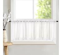 TOPICK Rideau Voilage Fenetre Courts Rideaux Cuisine Brise Bise, Rayés Blanc 130 x 35 cm(LxH) Translucides, Style Élégantes Semi-Transparentes pour Placard Bistrot Salon Salle à Manger, Lot de 1