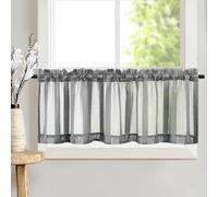 TOPICK Rideau Voilage Rideaux Courts Brise Bise, Semi-Transparents à Rayures Gris 130x35cm(LxH), à Passe Tringle Légers et Élégants pour Salon Fenetre Salle à Coucher Bistrot Lot de 1