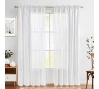 TOPICK Rideau Voilage Salon Fenetre Draperie Intérieurs Moderne Blanc Feuille 140Lx225Hcm, Draperies Translucides à Passe Tringle, Décoration d'Interieuse Moderne pour Salon Chambre Cuisine Lot de 2