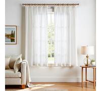 TOPICK Rideaux Salon Draperies Intérieurs Lin Blanc 140L X 175H cm, Rodeu Fenetre Chambre Galon Fronceur Style Compagne Moderne, Draperie Semi Transparent pour Salon Fenetre Porte Chambre Lot de 2