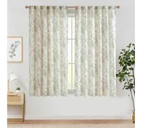 TOPICK Rideaux Salon Draperies Intérieurs Lin Botanique Vert 140L X 210H cm, Rodeu Fenetre Chambre a Passe Tringle Style Compagne Vintage Ancie, Draperie avec Motif Fleurs Semi Transparent Lot de 2