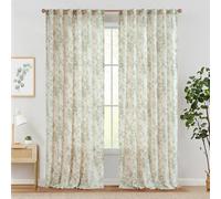 TOPICK Rideaux Salon Draperies Intérieurs Lin Botanique Vert 140L X 225H cm, Rodeu Fenetre Chambre a Passe Tringle Style Compagne Vintage Ancie, Draperie avec Motif Fleurs Semi Transparent Lot de 2