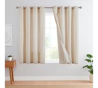 TOPICK Rideaux Salon Draperies Intérieurs Lin Ligne Marron sur Beige 130L X 145H cm, Panneaux de Rodeaux Fenetre Chambre Style Rustique Compagne, Draperie avec Oeillets Semi Transparent Lot de 2