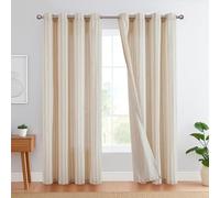 TOPICK Rideaux Salon Draperies Intérieurs Lin Ligne Marron sur Beige 130L X 225H cm, Panneaux de Rodeaux Fenetre Chambre Style Rustique Compagne, Draperie avec Oeillets Semi Transparent Lot de 2