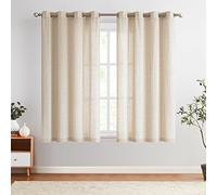 TOPICK Rideaux Salon Draperies Intérieurs Lin Rayure Marron sur Beige 130L X 175H cm, Panneaux de Rodeaux Fenetre Chambre Style Rustique Compagne, Draperie avec Oeillets Semi Transparent Lot de 2