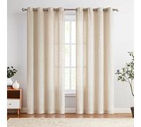 TOPICK Rideaux Salon Draperies Intérieurs Lin Rayure Marron sur Beige 130L X 225H cm, Panneaux de Rodeaux Fenetre Chambre Style Rustique Compagne, Draperie avec Oeillets Semi Transparent Lot de 2