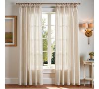 TOPICK Rideaux Salon Moderne Draperies Intérieurs Lin Beige 140L X 225H cm, Panneaux de Rideau Intérieur Rustique Galon Fronceur pour Porte Chambre Adult Enfant, Draperie Semi-Translucide Lot de 2