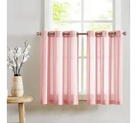 TOPICK Rideauxs Courts Imprimés a Rayures Rose 90x115cm, Voilages Brise-Bises avec Oeillet Translucides, Décoration d'Intérieur Épurée pour Porte, Chambre ou Salle à Manger Lot de 2
