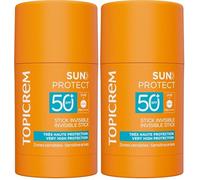 Topicrem - Sun Protect, Stick Invisible SPF50+ - Stick Solaire Visage Très Haute Protection, Hydrate 8h - Soin Peaux Sensibles, Exposées au Soleil - Sans Parfum - 15 g (Lot de 2)