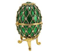 Topiky Boîte à Bijoux en Forme D'œuf de Fabergé incrusté de avec Couvercle à Charnière pour Bagues, Colliers, Boucles d'oreilles, Décoration Artisanale en Métal en Alliage