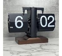 Topiky Horloge de Bureau à Rabat, Horloge de Table de Bureau Rétro Vintage, Horloge à Engrenage Interne Alimentée par Batterie, Horloge à Bascule Mécanique Facile à Lire 24 (Page Noire