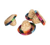 Topiky Mini Chapeau de Paille Décoratif Large Bord Miniature Bouteille | Chapeaux de paille tissés colorés, cadeaux de fête pour bouteilles de bière, 4 pièces, petites décorations d\'accessoires