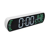 Topiky Réveil Numérique à Grand écran avec DST Automatique, pour Chambre à Coucher, Salon, Calendrier, Port USB (Lumière Verte de Coquille Blanche)