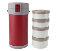TOPINCN 2,9L 304 Boîte à Lunch isolé en Acier Inoxydable, Stockage D'aliments Empilable, Bocal de Nourriture Isolée à Vide Fuite, Boîte de Bentos à 4 Niveaux avec Sangle et Poignée pour (rouge)