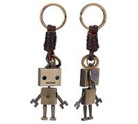 TOPINCN 2 Pièces Porte-Clés Robot Vintage, Porte-Clés Robot Mignon Porte-Clés Robot en Métal pour Hommes et Femmes, Porte-Clés en Fausse Peau de Vache Tissé à la Main Porte-Clés