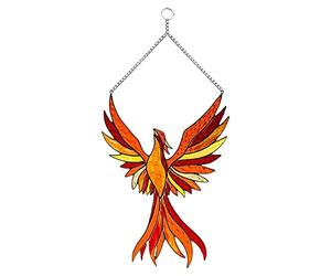 TOPINCN 20x25 Cm Phoenix Tachée Vitrail Suspendue, Panneau de Fenêtre Phoenix Suncatcher, Ornement de Receveur de Suspendu avec Plumes Colorées et Chaîne et Crochets pour la Chambre à (Couleur des